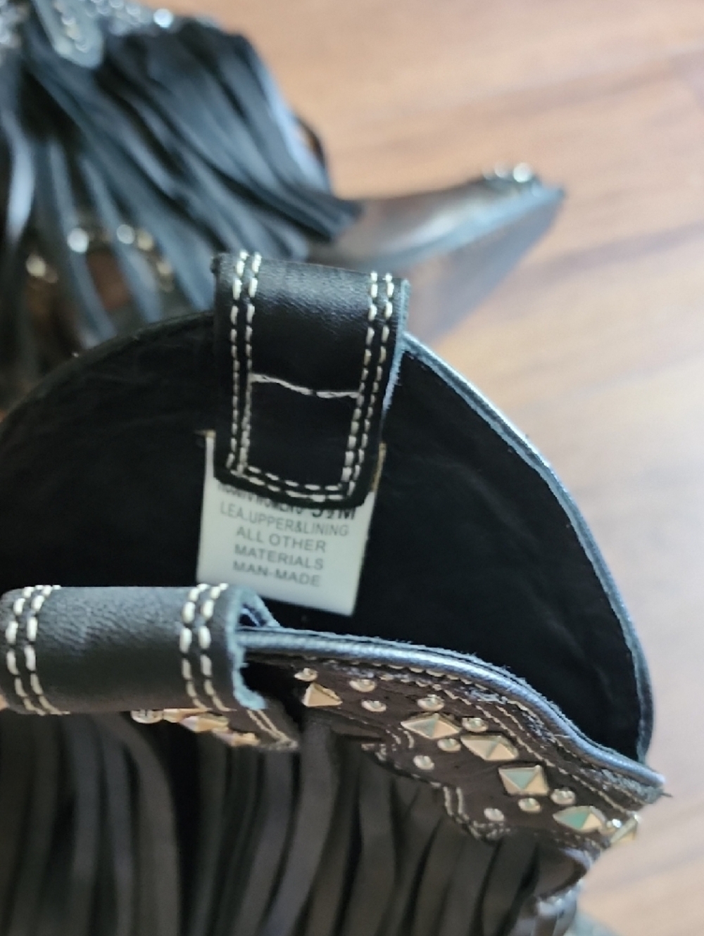 Fringe Studded Western Ankle Boots - Black/Brown with Silver Accents - Picture 6 of 13